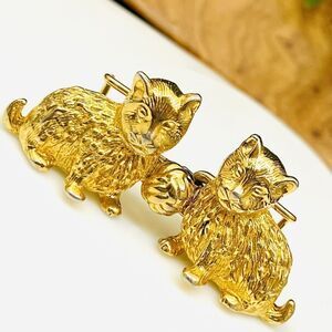 Vintage 3D Mimi Di N Gold Tone Double Cat Yarn Belt Buckle Kittiy Kittens 4287